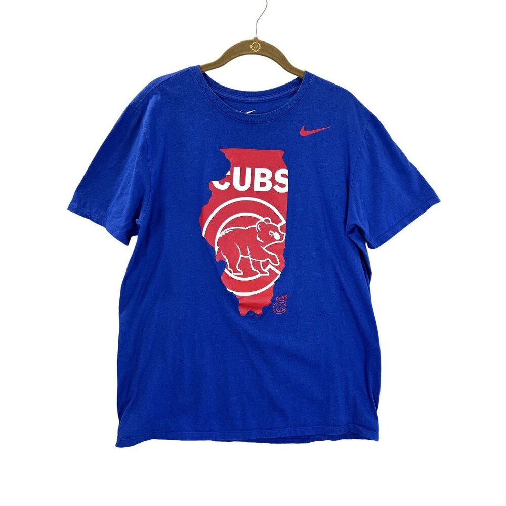 Nike Chicago Cubs MLB Illinois Tee T-shirt L Blue Athletic Cut Baseball